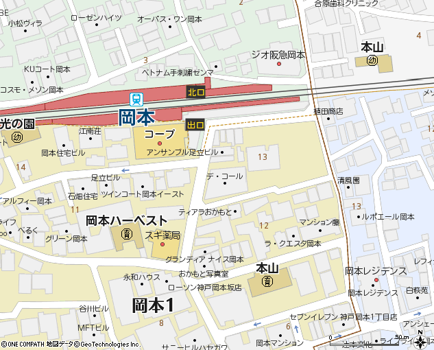 岡本駅前支店付近の地図